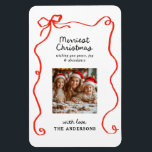 Elegant modern traditional red bow Christmas Magnet<br><div class="desc">Elegant modern traditional red bow multi script and serif typography Merry Christmas photo Holiday card.</div>