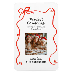 Elegant modern traditional red bow Christmas Magnet