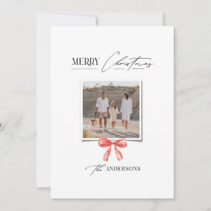Elegant modern traditional red bow multi photo holiday card