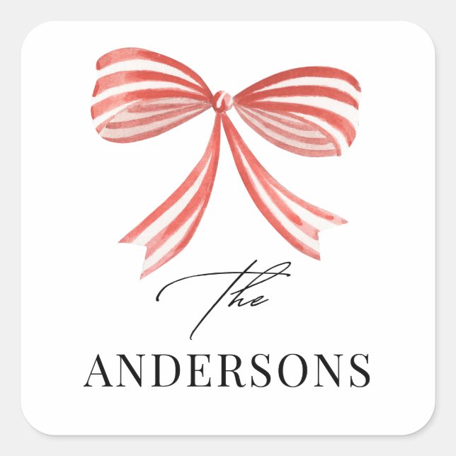 Elegant modern traditional red bow multi photo square sticker (Front)