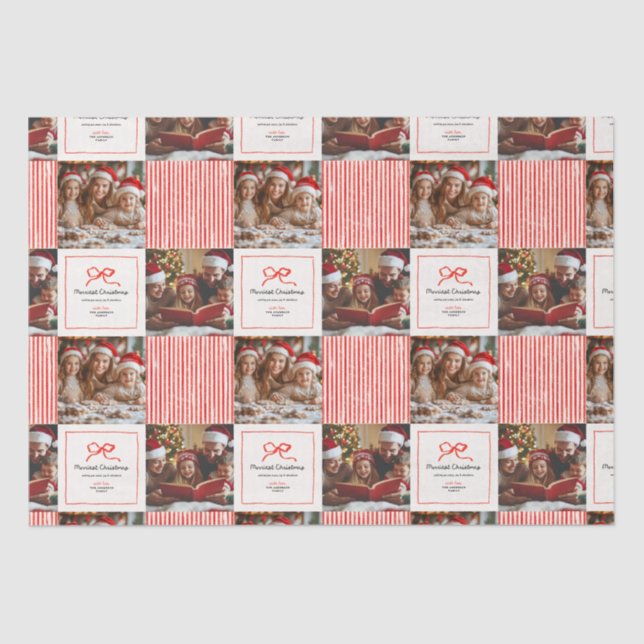 Elegant modern traditional red bow photo Christmas Tissue Paper (Front)