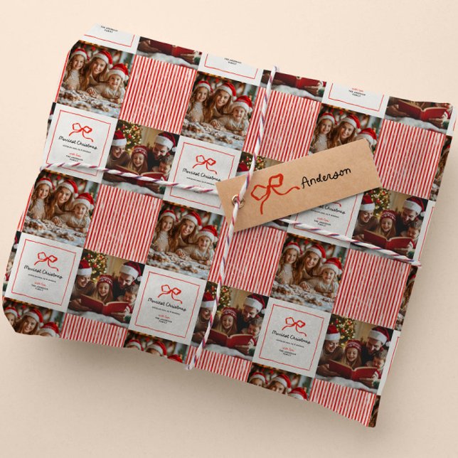 Elegant modern traditional red bow photo Christmas Wrapping Paper (Creator Uploaded)