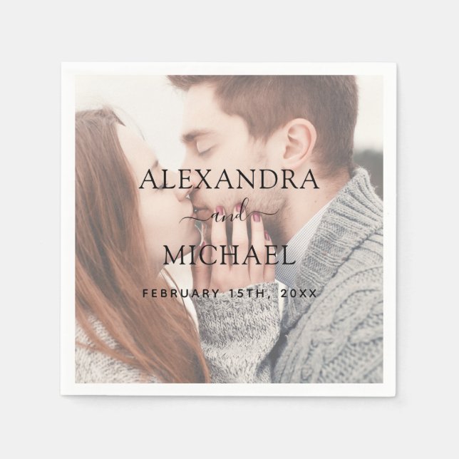 Elegant Modern Transparent Photo Wedding Reception Napkin (Front)