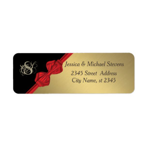 Elegant modern trendy black/gold holiday red bow