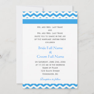 Elegant, modern, trendy blue chevron wedding invit invitation