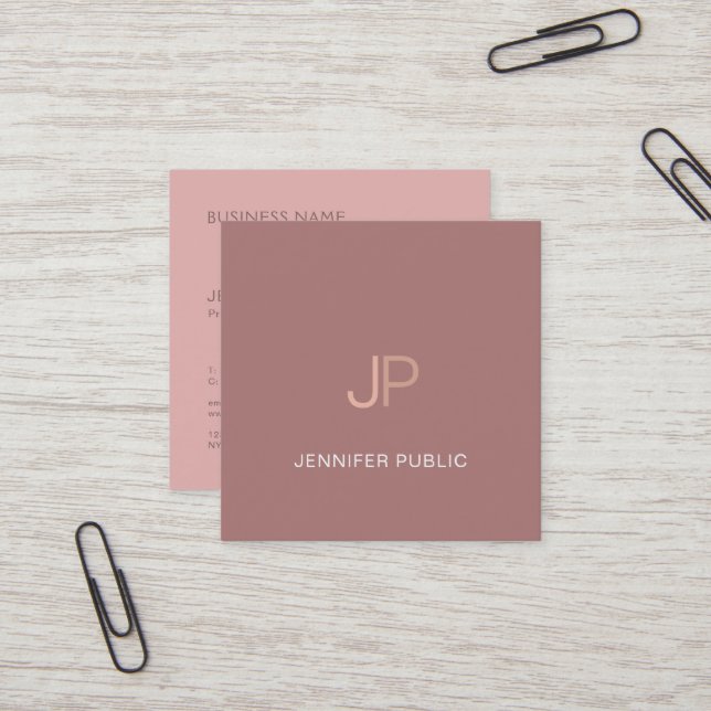 Elegant Modern Trendy Design Monogram Plain Luxury Square Business Card (Front/Back In Situ)