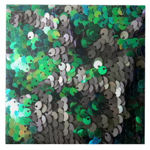 Elegant modern trendy green grey sequins tile