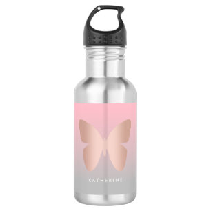 Elegant modern trendy rose gold butterfly 532 ml water bottle