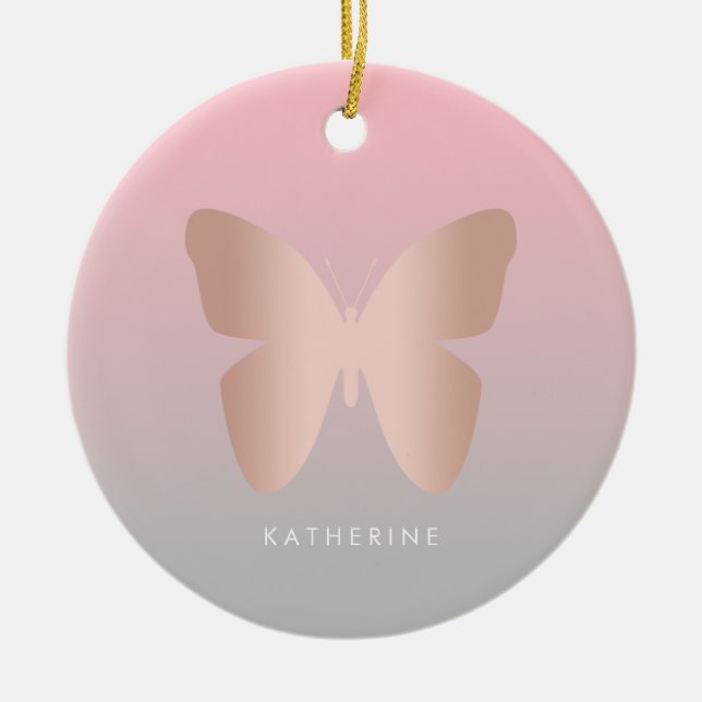 Elegant modern trendy rose gold butterfly ceramic tree decoration (Front)