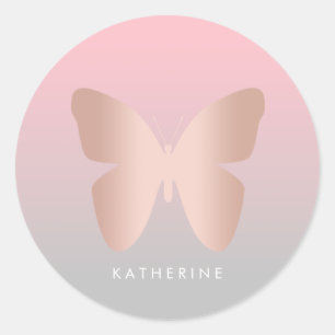 Elegant modern trendy rose gold butterfly classic round sticker
