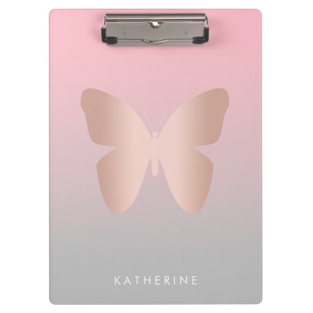 Elegant modern trendy rose gold butterfly clipboard (Front)