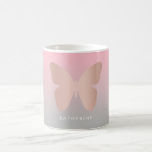 Elegant modern trendy rose gold butterfly coffee mug