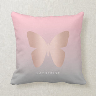 Elegant modern trendy rose gold butterfly cushion