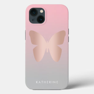 Elegant modern trendy rose gold butterfly iPhone 13 case