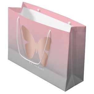 Elegant modern trendy rose gold butterfly large gift bag