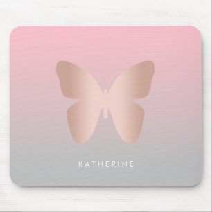 Elegant modern trendy rose gold butterfly mouse mat