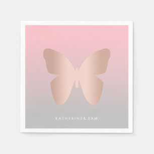 Elegant modern trendy rose gold butterfly napkin