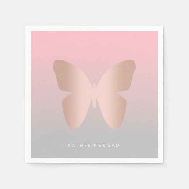 Elegant modern trendy rose gold butterfly napkin (Front)