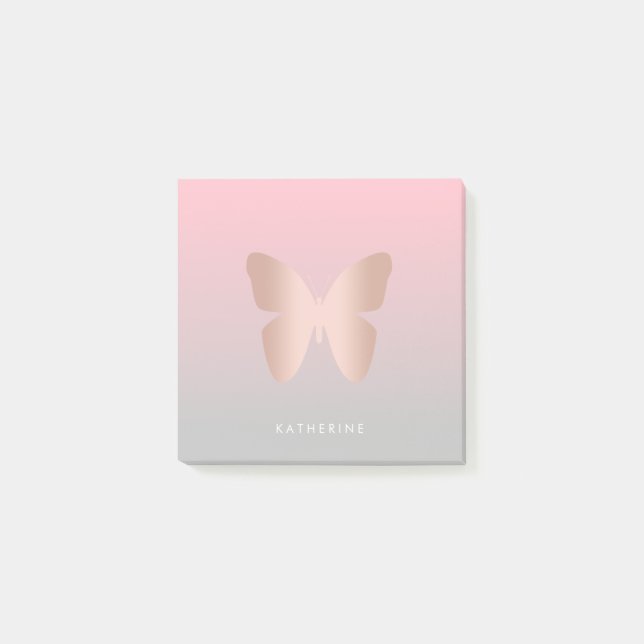 Elegant modern trendy rose gold butterfly post-it notes (Front)
