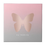 Elegant modern trendy rose gold butterfly tile<br><div class="desc">Beautiful butterfly design in faux rose gold,  pink & grey.</div>