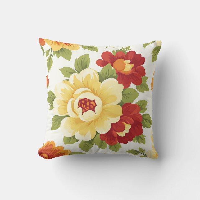 Elegant Modern Trendy Stylish Red Yellow Floral  Cushion (Front)