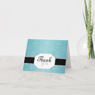 Elegant Modern Turquoise Damask Thank You Cards