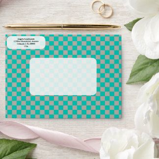 Elegant, Modern Turquoise Green, Grey Chequered   Envelope
