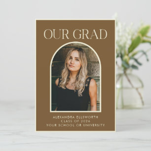 Elegant Modern Two Photo Brown Arch Graduation Announcement