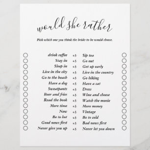 Elegant Modern Two Sided Bingo Bridal Shower Games