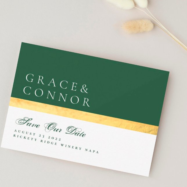 Elegant Modern Two Tone Green Golden Photo Save The Date (Creator Uploaded)