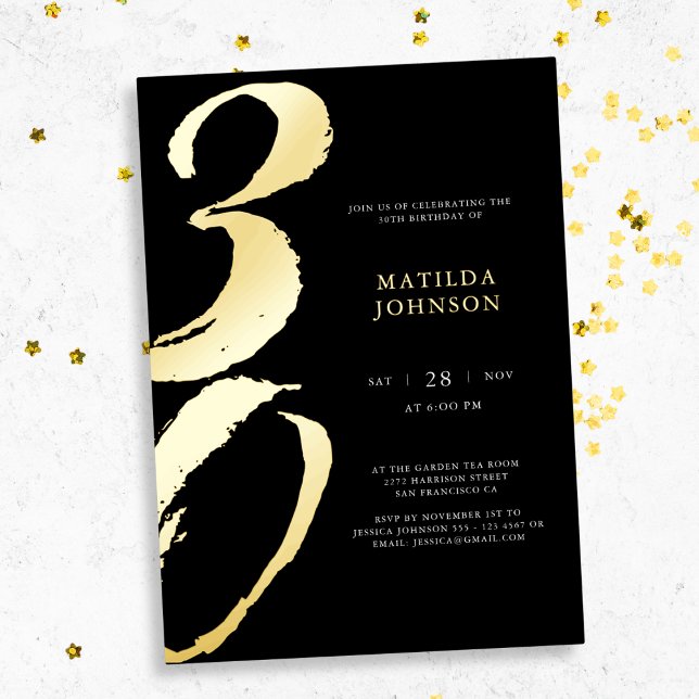 Elegant Modern Typography 30th Birthday  (Elegant Modern Typography 30th Birthday Foil Invitation)