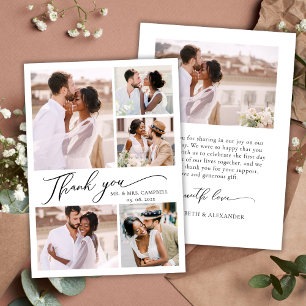Elegant Modern Typography 6 Photo Collage Wedding  Thank You Card