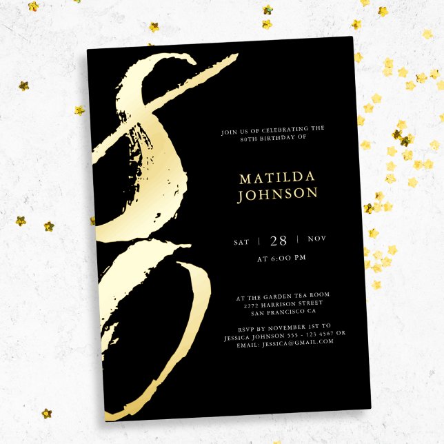 Elegant Modern Typography 80th Birthday  (Elegant Modern Typography 80th Birthday Foil Invitation)
