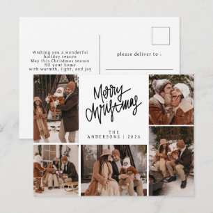 Elegant Modern typography Christmas Family Photo  Holiday Postcard