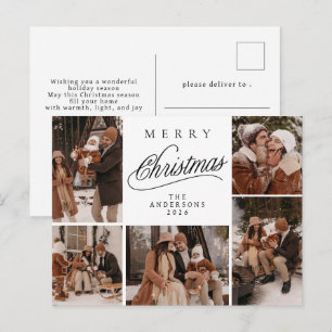 Elegant Modern typography Christmas Family Photo  Holiday Postcard