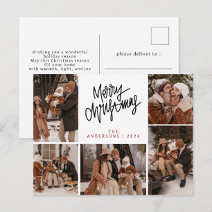 Elegant Modern typography Christmas Family Photo  Holiday Postcard