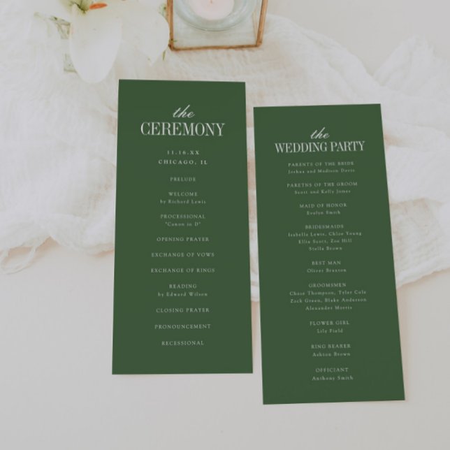 Elegant Modern Typography Dark Olive Green Wedding Programme (Creator Uploaded)