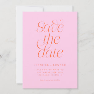 Elegant Modern Typography Orange Pink Wedding Save The Date