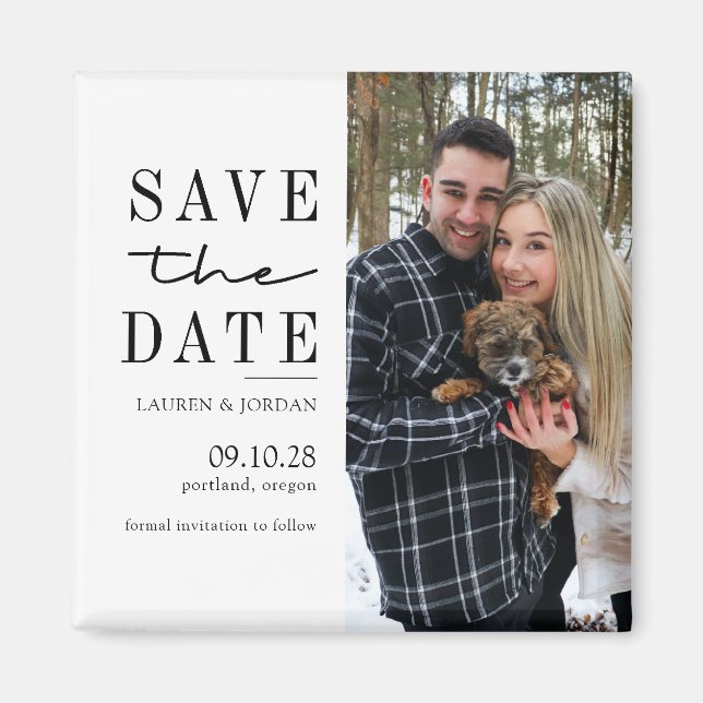 Elegant Modern Typography Photo Save the Date Magnet (Front)
