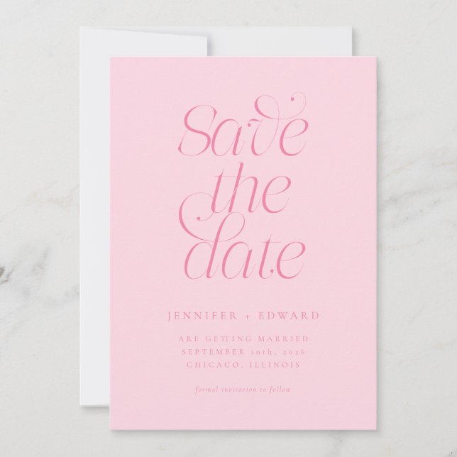 Elegant Modern Typography Pink Wedding Save The Date (Front)