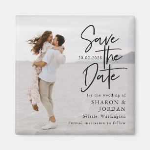 Elegant Modern Typography Save the Date Wedding Magnet