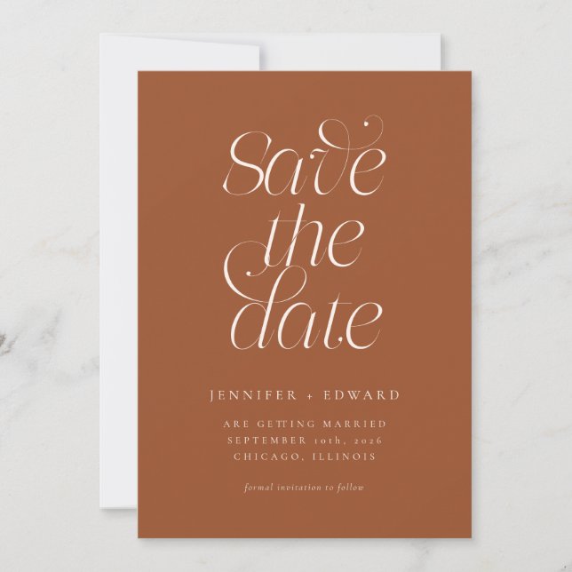 Elegant Modern Typography Terracotta Wedding Save The Date (Front)