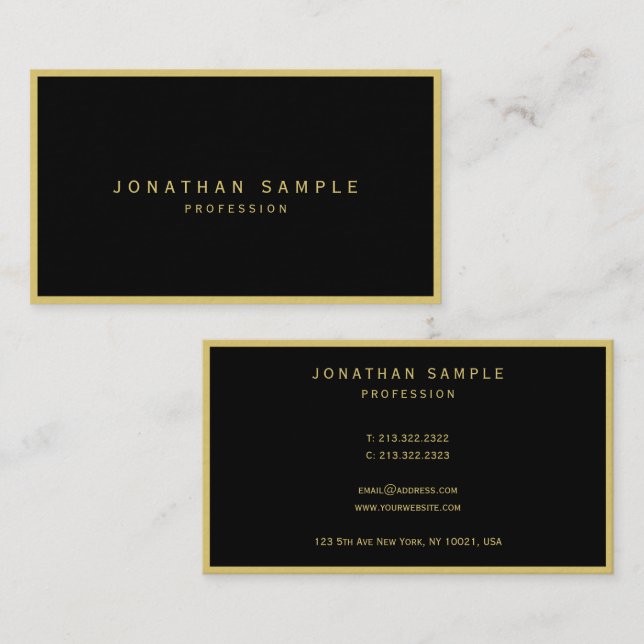 Elegant Modern Ultra Thick Luxury Black And Gold Business Card (Front/Back)