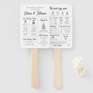 Elegant Modern Unique Infographic Wedding Program Hand Fan