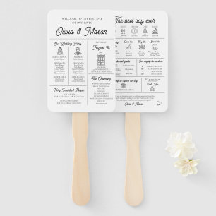 Elegant Modern Unique Infographic Wedding Program Hand Fan