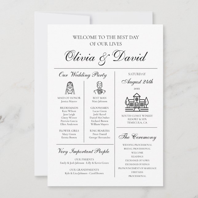 Elegant Modern Unique Infographic Wedding Program Invitation (Front)