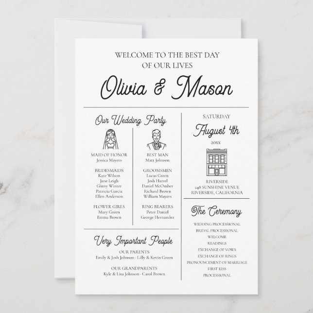 Elegant Modern Unique Infographic Wedding Program Invitation (Front)