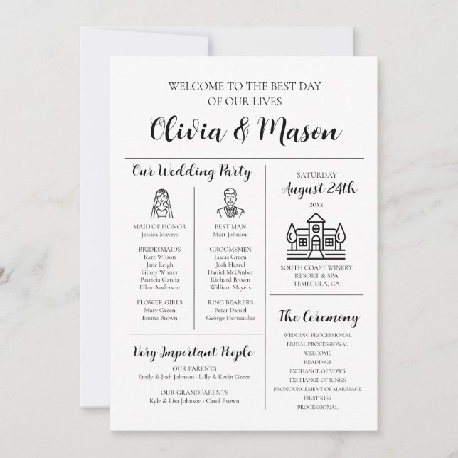 Elegant Modern Unique Infographic Wedding Program Invitation (Front)