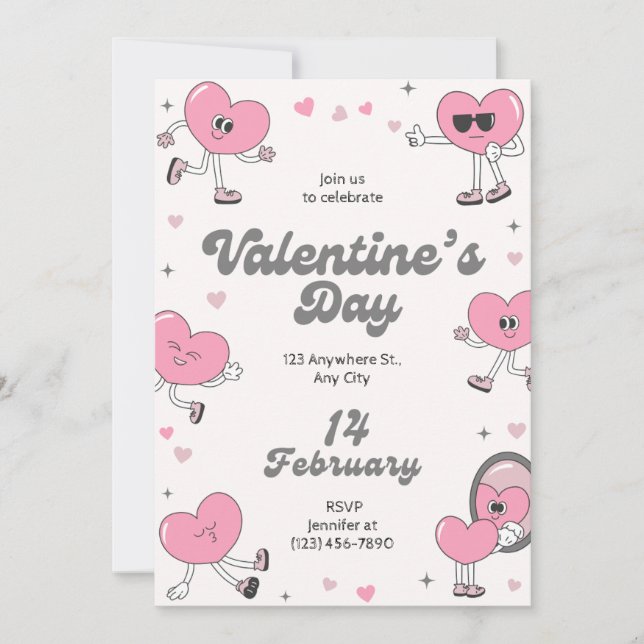 Elegant Modern Valentine's Day Party Invitation (Front)