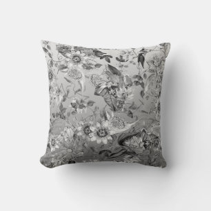 Elegant Modern Vintage Elegant Silver Grey Floral Cushion